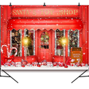 DePhoto 12X8FT Red Christmas Photo Backdrop Santa's Toy Shop Candy Cane in Snow World Xmas Family Holiday Party Banner Photography Background Supplies Decor Studio Prop