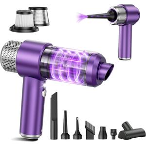 EYYA Handheld Car Vacuum Cleaner Cordless, 15000PA High Power Vacuum & Air Duster, 4-in-1 Portable Mini Vacuum with LED Light, Hand Held Vacuum Cleaner for Car Home Office (Purple/Silver)