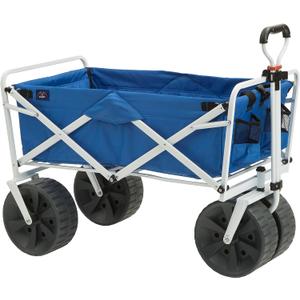 Mac Sports Heavy Duty Collapsible Folding All Terrain Utility Beach Wagon Cart, Blue/White, 21.5"D x 31.5"W x 9.7"H