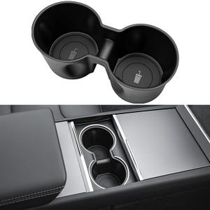 for Tesla Model Y 2025 Cup Holder Insert TPE Center Console Drink Holder Accessories Compatible with 2025-2026 New Model Y Juniper(Launch Series) Accessories (Black)