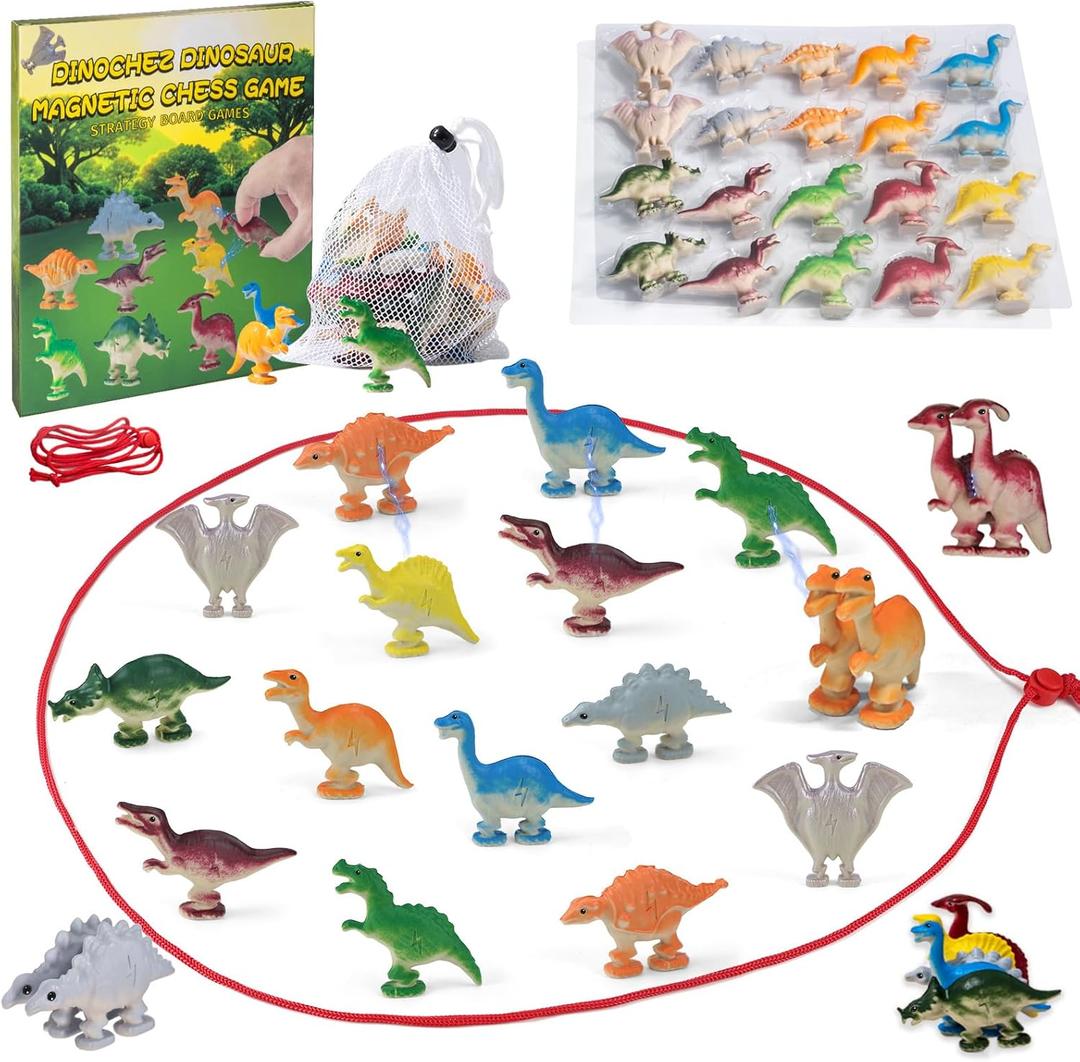 Dinochez Dinosaur Magnetic Chess Game Set 2025 Kids Toys, 20 Pcs Dinosaur Toys Christmas Stocking Stuffers Strategy Board Games Chess Set Kids Games for Grandkids and Kid