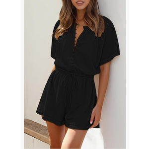 Fixmatti Short Sleeve Romper One Piece Button Up Jumpsuits for Women Summer Shorts Rompers L