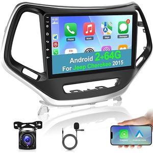 [2+64G] Car Radio for Jeep Cherokee 2013-2018 - Wireless Carplay and Android Auto - 10.1 inch Touch Screen Android 13 Car Stereo with Mutliple UI Themes/WiFi/GPS/SWC + AHD Backup Camera
