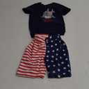 Boys 2pc Shorts Set Outfit Short Sleeve Shirt with Graphic Applique Print and Shorts (3T, Shark)