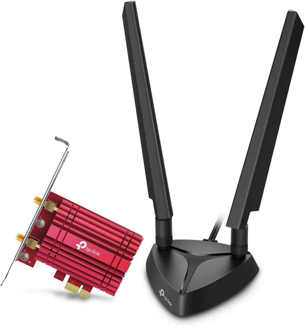 TP-Link WiFi 6E Intel AX210 AXE5400 PCIe WiFi Card for PC Archer TXE75E- Tri Band Wireless Adapter for Desktop PC w/Magnetic Base Dual Antenna, Bluetooth 5.3(USB Port), WPA3, MU-MIMO, OFDMA, 802.11ax