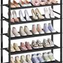 Mavivegue 6 Tier Shoe Rack Organizer, Metal Organizer Shelf with with MDF Top Panel and Layer Fabric, Shoe Rack for Front Door Entrance, Black & Rustic Brown