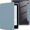 MOROCK Case for All-New 6.8" Kindle Paperwhite and Paperwhite Signature Edition (11th Generation, 2021 Released), Lightweight PU Leather and PC Clear Acrylic Back Cover, Auto Sleep/Wake, Misty Blue