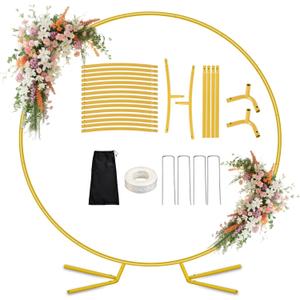 7.2FT Round Metal Arch Backdrop Stand, Circle Balloon Arch Stand Kit with Base, Metal Gold Wedding Arches Frame Heavy Duty for Birthday Gender Reveal Baby Shower Anniversary Party Decoration