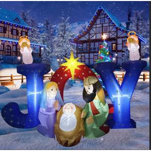 9.5FT Christmas Inflatables Nativity Scene with Angels, Xmas Blow up Joy Nativity Set Outdoor Decorations, Inflatable Birth of Jesus with 8 LEDs for Yard Party Holiday Christian Outside Display Decor