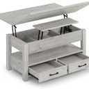 Rolanstar Coffee Table Lift Top, Multi-Function Convertible Coffee Table with Drawers and Hidden Compartment, Converts to Dining Table for Living Room, Home Office, Grey