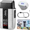 KEMEI T402 Professional Foil Shavers for Men, IPX7 Waterproof Electric Razor for Men with LED Display, Double Electric Shaver with 3 Adjustable Speeds & UV Cover