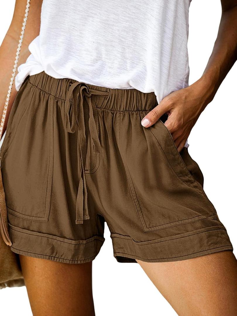 Wielsscca Womens Drawstring Shorts Summer Elastic Waist Casual Lightweight with Pockets Large