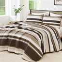 WONGS BEDDING Quilt Set Queen Size, Brown Striped Pattern Bedspread,Lightweight Summer Coverlet Bedding Set for Bed 96"x90"