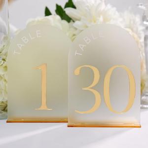 Frosted Arch Gold Table Numbers for Wedding Reception - Table numbers 1-30 - 5x7" Frosted Arch Acrylic Table Signs with Gold Mirror Numbers for Banquet, Party, Event, Anniversary (Table Numbers 1-30)