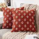 MIULEE Set of 2 Decorative Throw Pillow Covers Rhombic Jacquard Pillowcase Soft Square Cushion Case for Couch Sofa Bed Bedroom Living Room, 18x18 Inch, Rust