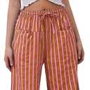 Women Loose Striped Wide Leg Pants Casual Drawstring Low Waist Pants Baggy Contrast Lounge Pants Straight Leg Trouser (Pink, M)