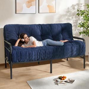 MAXYOYO 8" Futon Mattress Full Size, Ultra Thick Futons Sofa Couch Bed Tufted Sleeper Sofa Bed, Floor Mattress for Adults, Shredded Foam Filling (Frame Not Included), Navy