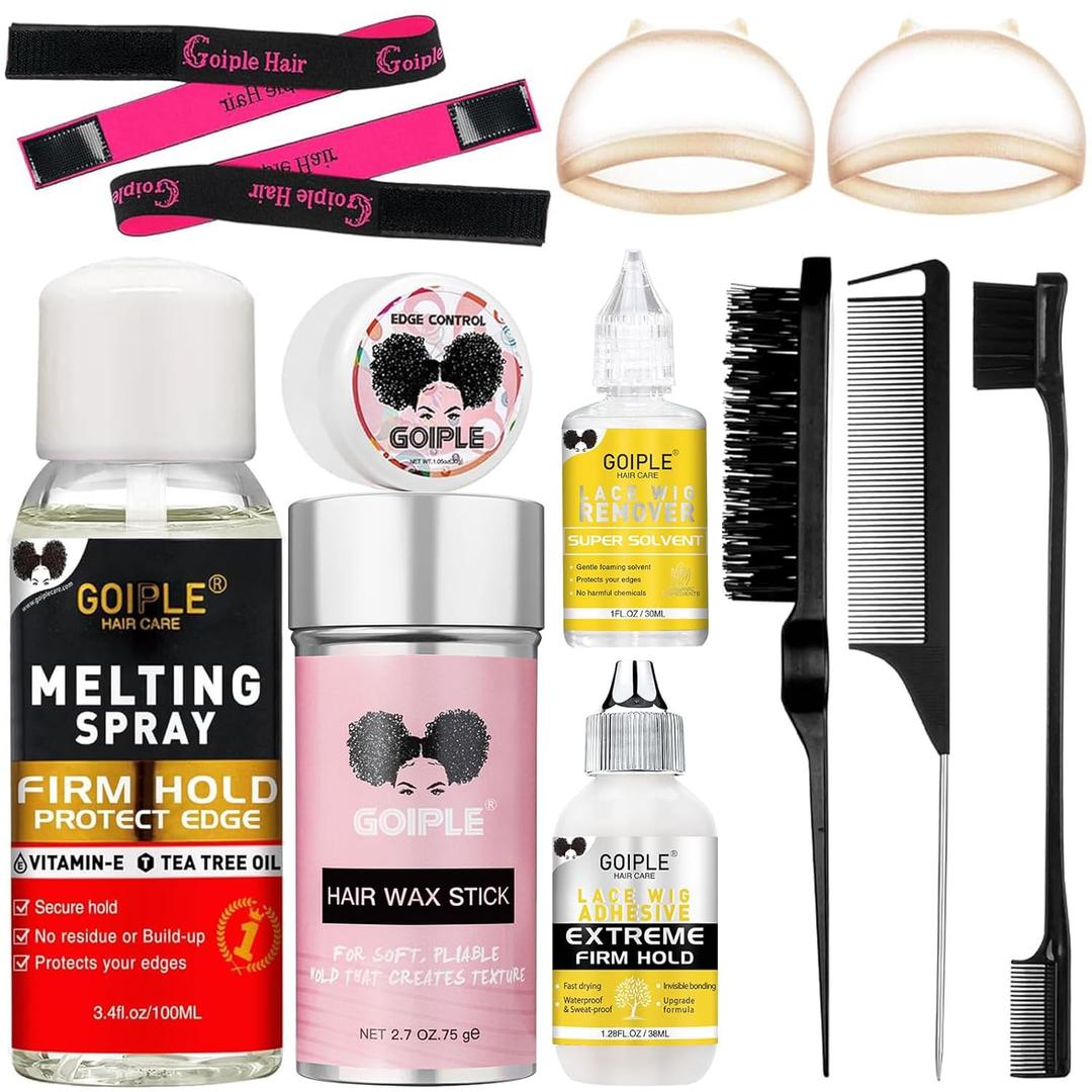 Hair Extension Adhesive Spray Kit - Lace Front Wig & Closure Glue, No Melt for Wigs & Extensions (Assorted)