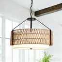 4-Light Boho Light Fixtures 19.7" Rattan Pendant Light Rustic Farmhouse Chandelier for Dining Flush Mount Ceiling Hanging Light Fixture for Hallway Entryway Kitchen Island, 19.70in,4L
