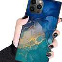 Designer Luxury Case for iPhone 15 Pro Women,Blue Green Gold Marble Classic Checkered Style,Hard PC+Soft Silicone case is Shock-Proof and Skid-Proof for Protective Case