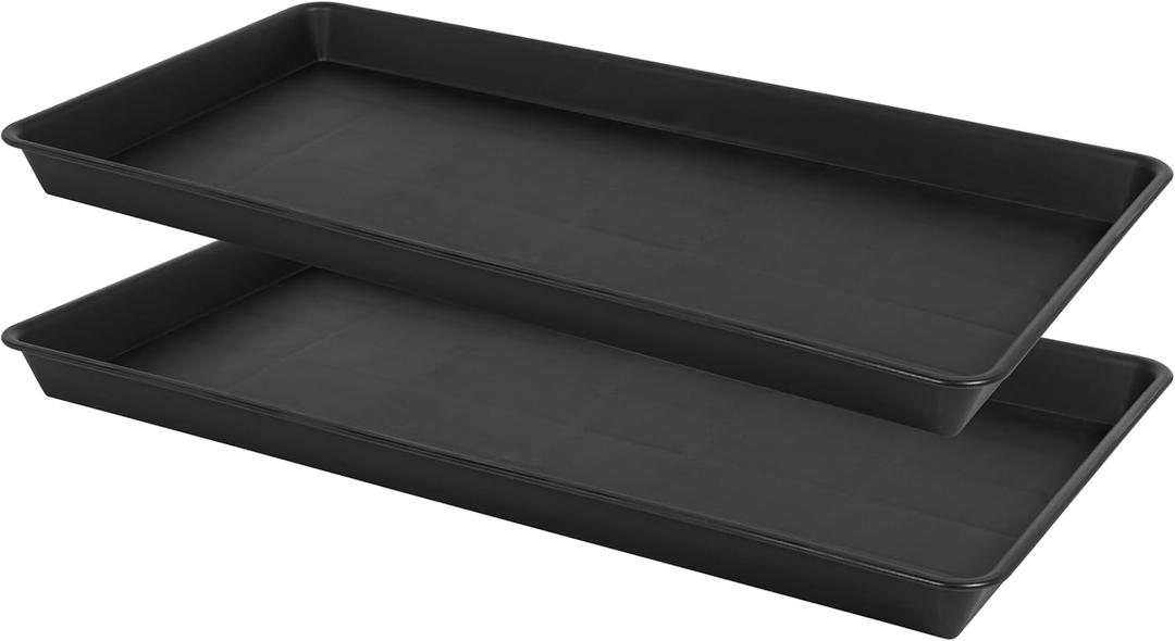 2 Pack Plant Saucer Tray Rectangular, Plant Growing Nursery Trays, Heavy Sturdy Seed Starting Trays, Plants Starter Saucers for Indoors No Holes, Seed Starter Growing Tray (17.5"x10.6", Black) (17.5'' x 10.6'' x 1.5'' (2 pack))