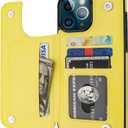 ONETOP Compatible with iPhone 13 Pro Max Wallet Case with Card Holder, PU Leather Kickstand Card Slots Case, Double Magnetic Clasp and Durable Shockproof Cover 6.7 Inch (Yellow)