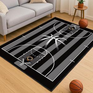Basketball Rug Non-Slip 3x5 ft,Basketball Court Design for Bedroom Game Room Decor (Black)