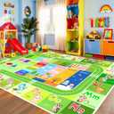 BATATADOCE Kids Rugs for Playroom - Educational Rug with ABC Alphabet,Animals Colors,ABC Rugs for Children Playroom Cartoon Kids Play Mat for Bedroom Decor,Green, 2.5×4Feet