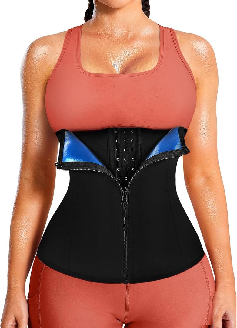 LEINIDINA Womens Waist Trainer Corset with Zipper Sweat Waist Trimmer for Women Workout Belt Corset Shapewear (XX-Large, Black)