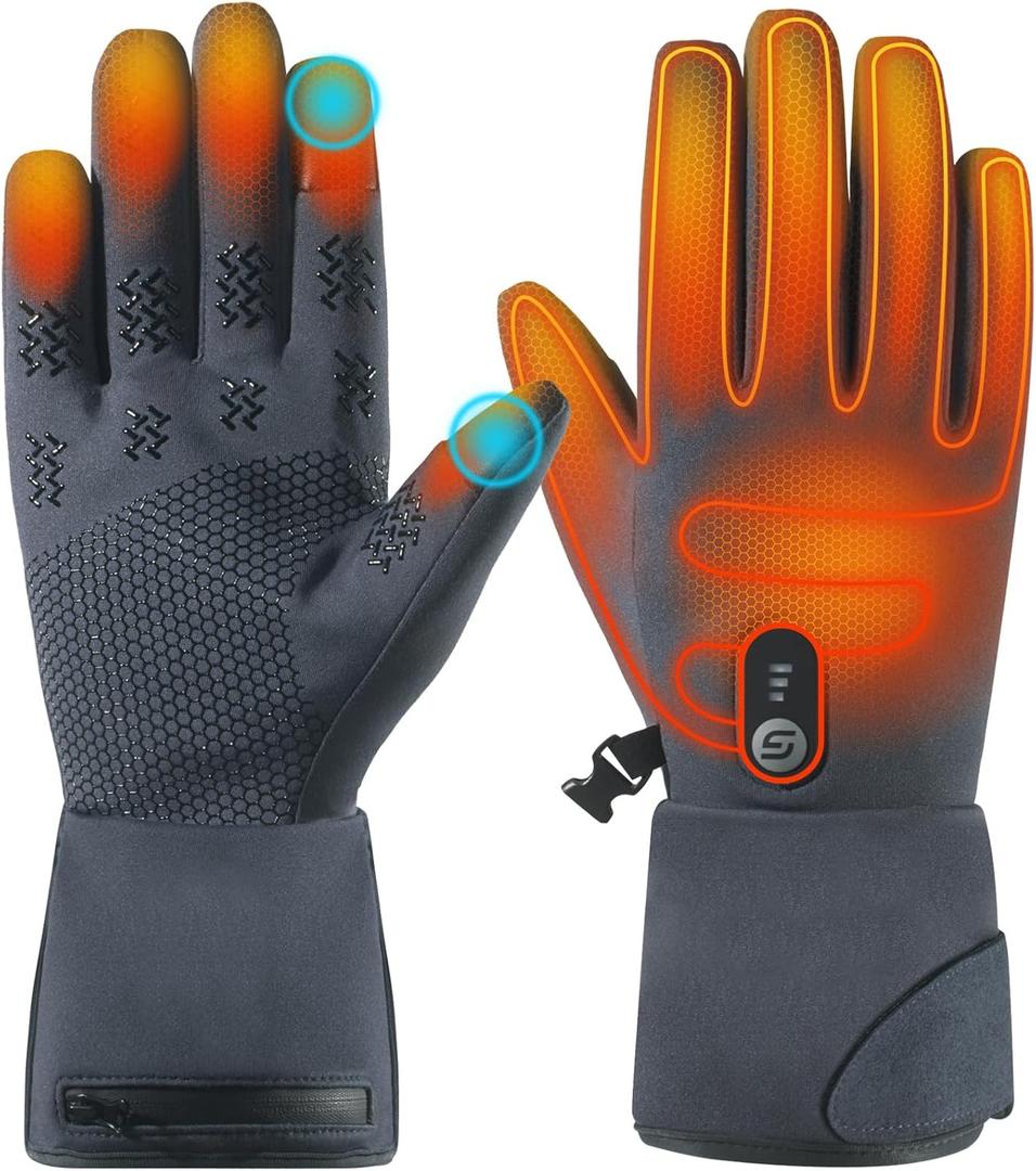 JS LifeStyle Heated Gloves for Men Women HG02,7.4V 3000mAh Rechargeable Battery Soft with Touch Screen and Light-Off Design for Winter Driving Cycling Motorcycle (X-Large)