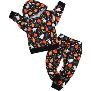 Toddler Boy Clothes 1-5T Boys Christmas Halloween Outfits Hoodies+Pants Toddlers Sweatsuits (18-24 Months, Print on Black)