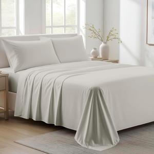 100% Organic Cotton Sheets Queen Size - Organic Cotton Queen Size Percale Weave Sheet Set (4 PC, Light Grey), Soft, Cooling, Crisp & Breathable, 16" Deep Pocket Hotel Quality Bedding Set