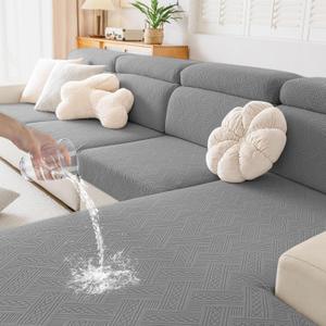 Hyha Waterproof Couch Cushion Covers, Waterproof Sectional Couch Covers for 3 Cushion Sofa for Pets, Stretch Sofa Slipcover Washable with Elastic Bottom(3 Packs, Grey) 25"D x 26"W x 7"H