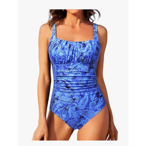 Aqua Eve One Piece Bathing Suit for Women Tummy Control Swimsuit Slimming Vintage Swimwear, Size XL