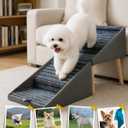 Ottoman Dog Ramp Stairs for Couch and Bed, 17" Foldable Pet Stairs, 2-in-1 Dog Stairs Stool for Small Dogs, Non-Slip 4 Steps, Leather
