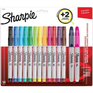 Sharpie Ultra Fine Permanent Marker Set - 12 Assorted Ultra Fine Markers plus 2 Fine Point Markers, 4 Pack