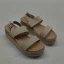LAICIGO Womens Open Toe Wedge Platform Espadrilles Ankle Strap Buckle Faux Leather Cork Rubber Summer Sandals (8, Beige)