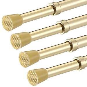 Otoolling 4 Pack Regular Duty Lightweight Tension Rod 7/16" Diameter Cafe Curtain Tension Rod Brass Color Small Tensions Rods Adjustable Curtain Rods(18-28inch)