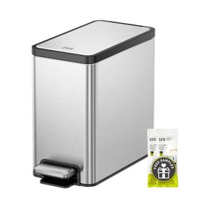 EKO Slim Small Bathroom Trash Can with Lid, Stainless Steel Small Garbage Can with Removable Inner Bucket, 6L / 1.6 Gal, Step On Trash Bin