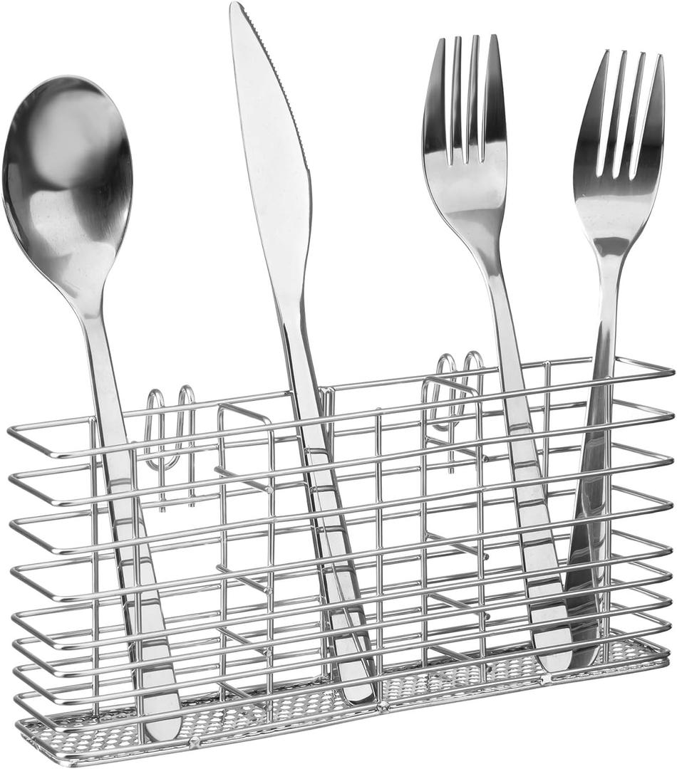 iPEGTOP Cutlery Utensil Silverware Drying Rack Chopsticks Basket Holder with Hooks, Flatware Storage for Kitchen Dish Drainer Drying Rack, Rust Proof Stainless Steel, 1.5"D x 3.3"W x 1.5"H
