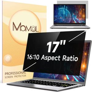 Mamol Laptop Privacy Screen 17 Inch for 16:10 Widescreen Display, Anti Blue Light Glare Filter, Removable Screen Shield, Anti-Scratch Screen Protector
