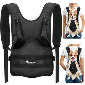 Pawaboo Pet Dog Front Carrier Backpacks, Legs Out Pet Carrier Backpack for Dogs, Adjustable Dog Chest Carriers Purse for Small Medium Dogs Hands Free for Travel Hiking Cycling Camping, XL, Black
