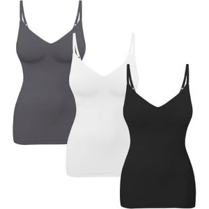 EUYZOU Womens Tummy Control Shapewear Tank Tops Seamless V-Neck Compression Tank Tops Body Shaper Camisole (3X-Large, Black/White/Grey)