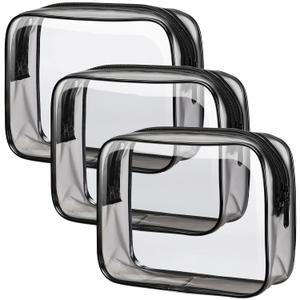 PACKISM Clear Toiletry Bag - TSA Approved Toiletry Bag 3 Pack Same Medium Size, Quart Size Bag Travel Makeup Cosmetic Bag, Carry on Airport Airline Compliant Bag, Black