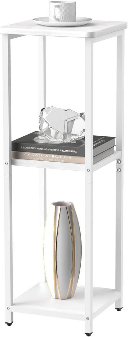 10" Wide Square Drink Table with Adjustable Feet - 3-Tier Small Side Table for Apartments, Balcony & Office | Space-Saving, Lightweight & Multi-Functional (Plants, Books, Drinks, White)