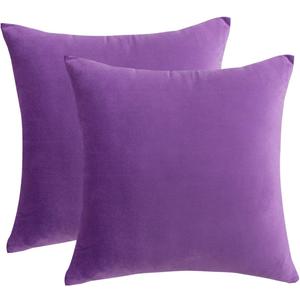 RainRoad Velvet Decorative Throw Pillow Covers Cushion Cover Pillow Case for Sofa Couch Bed Chair Soft Square Dark Purple Throw Pillows 18x18 Inch,Set of 2