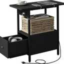 LIDYUK End Table with Charging Station, Narrow Side Table with Drawer and USB Ports & Power Outlets, Nightstand Bedside Tables for Small Spaces, Bedroom, Living Room, Black (Pack of 1)