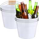 Zopeal 6 Pcs Large Metal Bucket Beer Bucket Galvanized Steel Pail with Handle for Gifts Basket Ice Candy Party(9 x 7 x 7 Inch,White)