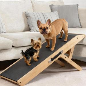 Dog Ramp for Couch Non-Slip, Sturdy Build Foldable Wooden Dog Ramp Supports up to 200 lbs 7 Adjustable Heights (14" - 20.5") Enhanced Stability Birchwood Pet Ramp for Small Dogs Natural