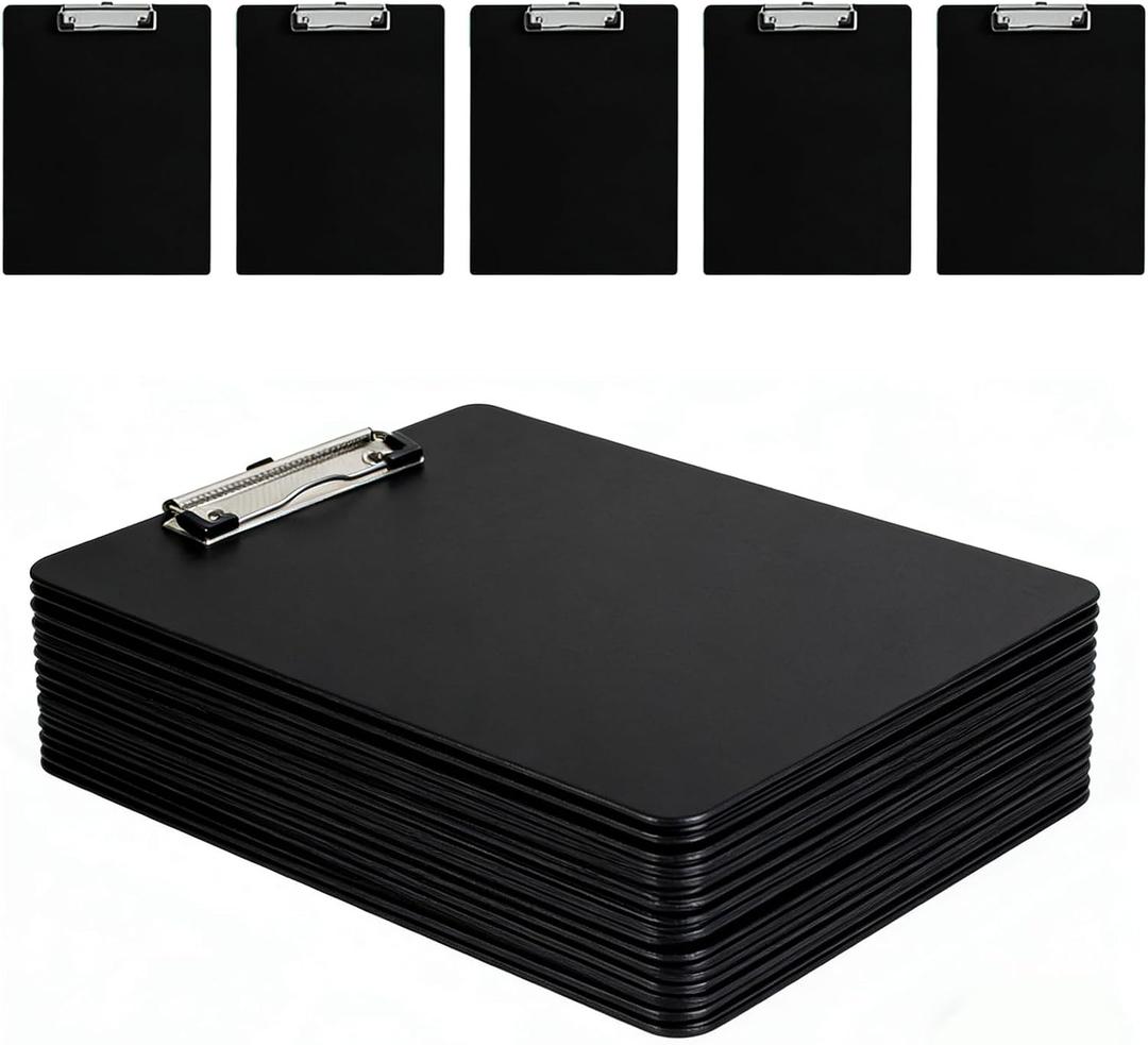 25 Pack Black Clipboards, Black Plastic Clipboards with Low Profile Clip, 12.5 x 9 Inch Plastic Clipboards Letter Size Clipboard with Hanging Hole, Bulk Office & School Supply